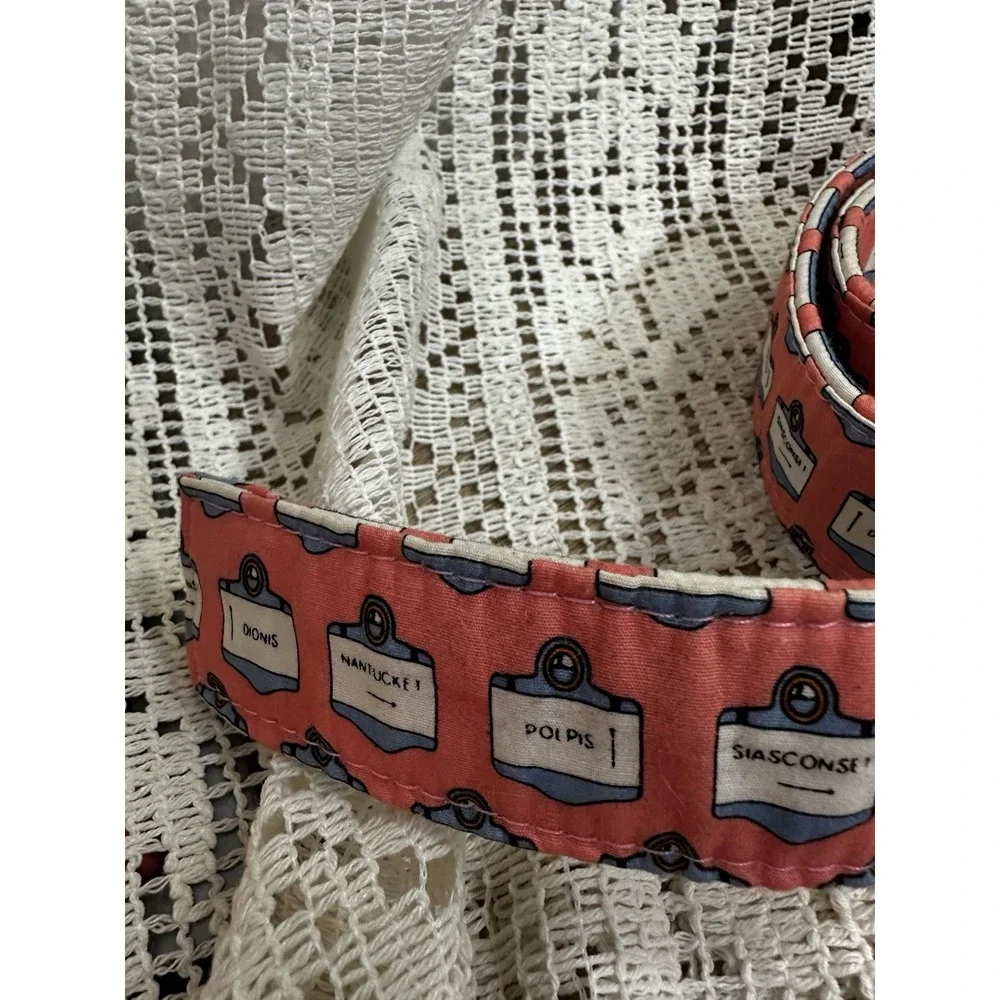 Vineyard Vines Martha's Vineyard Signs D-Ring Belt Mens Medium Pink Preppy Coast